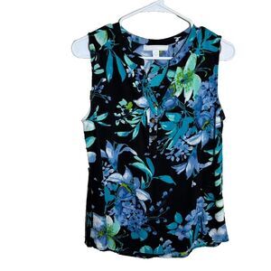 Juniper + Lime Tank Top Women's Petite Medium Blue Floral Sleeveless Blouse